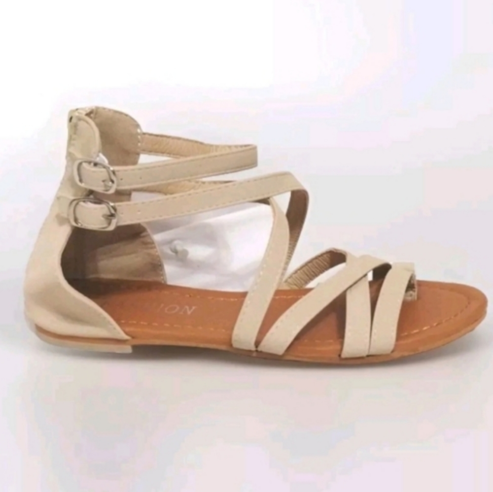 Women's Fashion Faux Leather Strappy Gladiator Flat Sandals Size 40 US 9-9.5